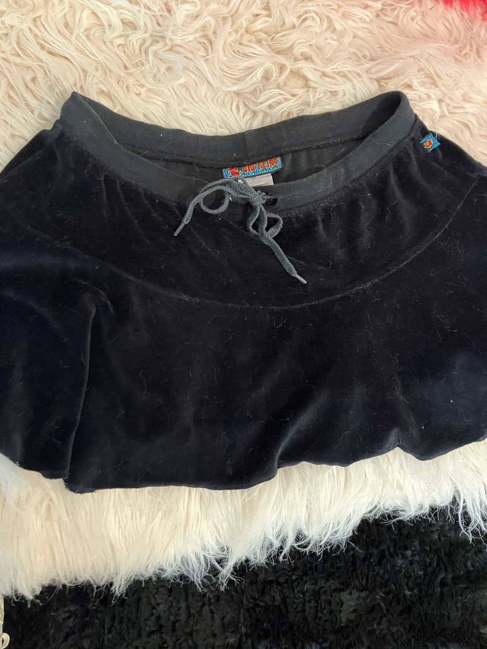 Velvet Mini Skirt with Drawstring Waist - Black